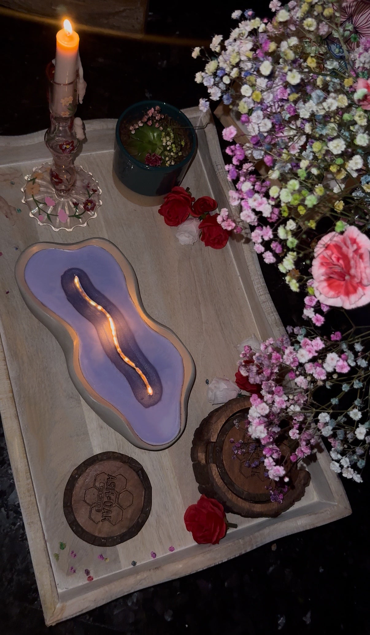 Purple Amethyst Long Woodwick Ceramic Candle