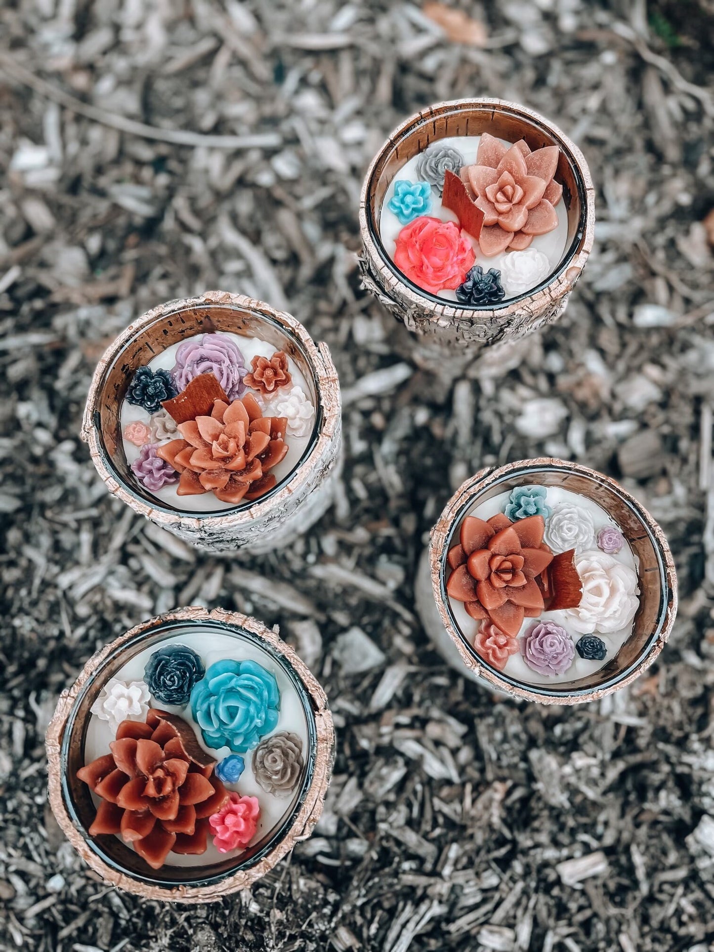 Mini Succulent Tree Bark Candle