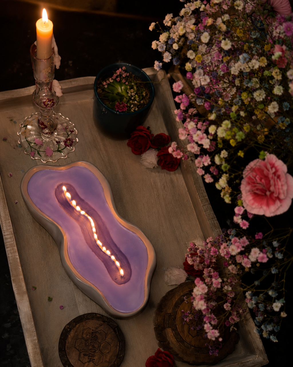 Purple Amethyst Long Woodwick Ceramic Candle