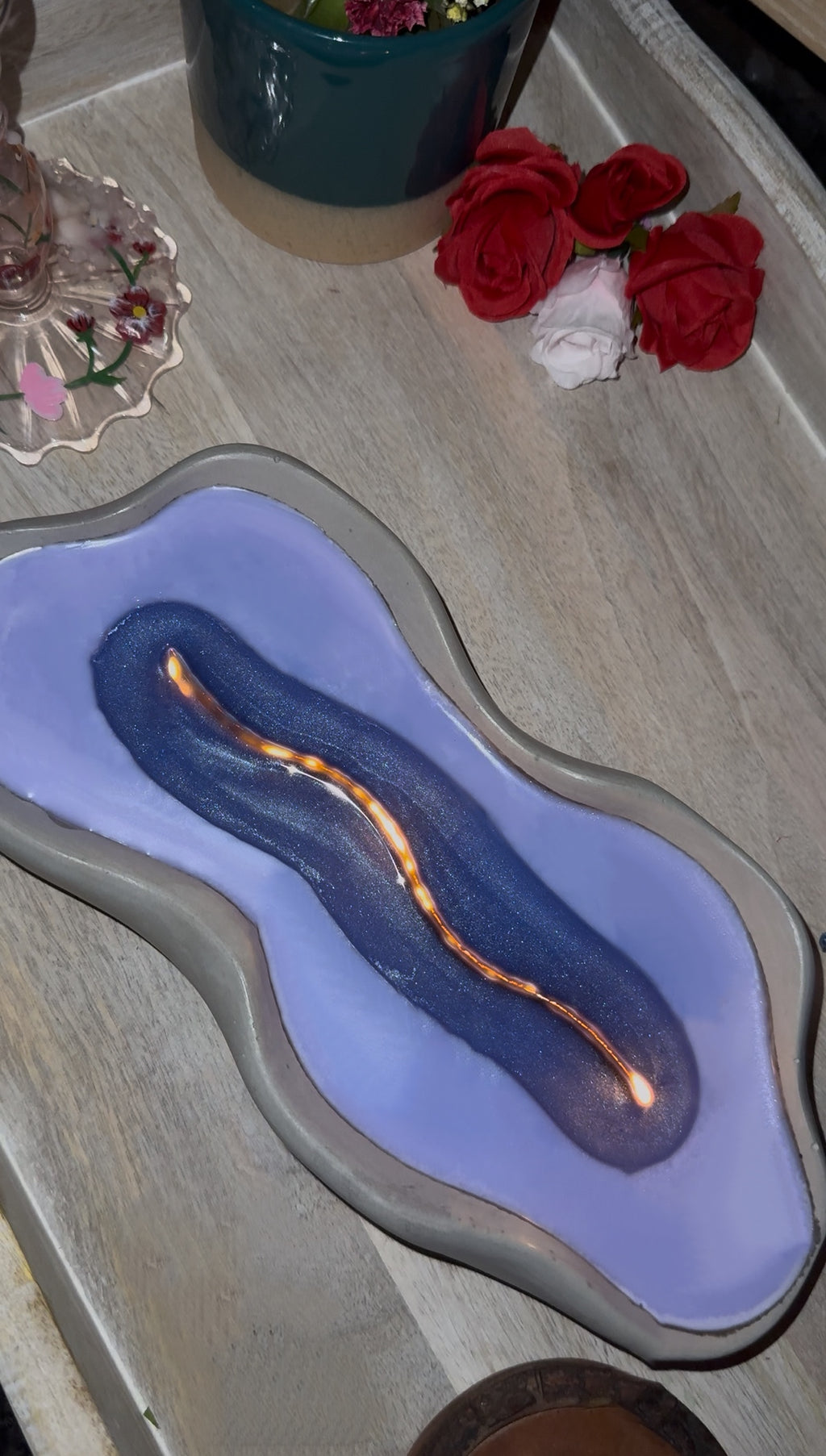 Purple Amethyst Long Woodwick Ceramic Candle
