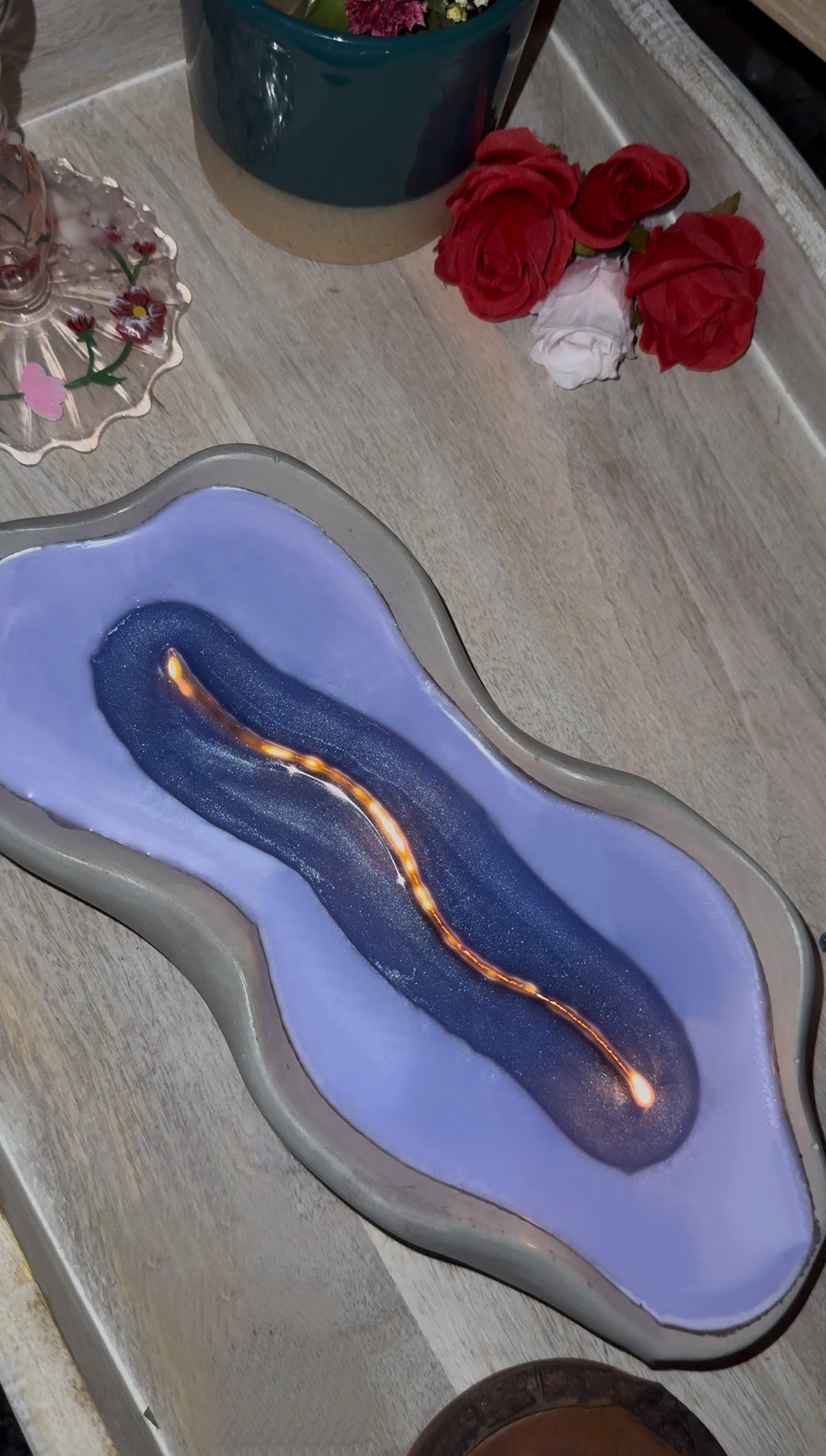 Purple Amethyst Long Woodwick Ceramic Candle