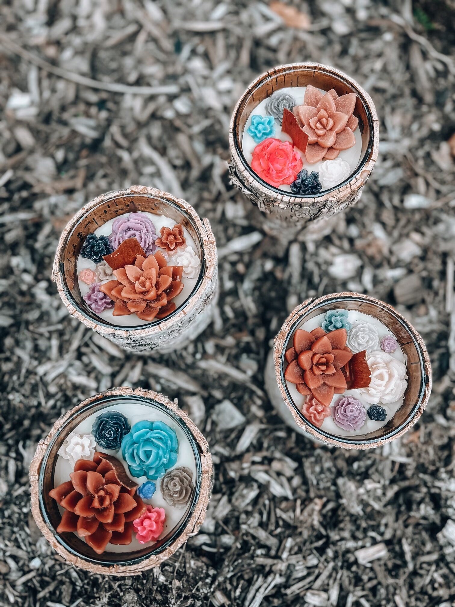 Mini Succulent Tree Bark Candle